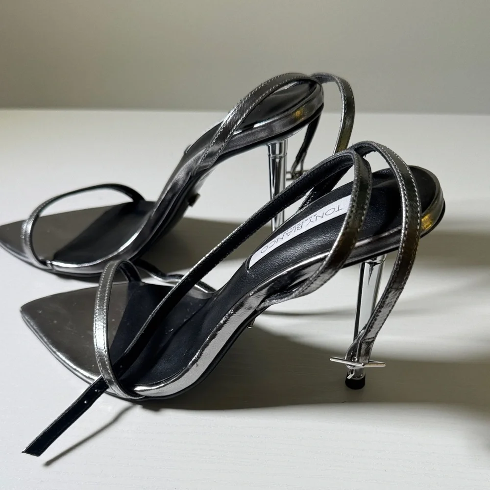 Tony Bianco Metallic Silver Stiletto Slingback Heels - Picture 10 of 12